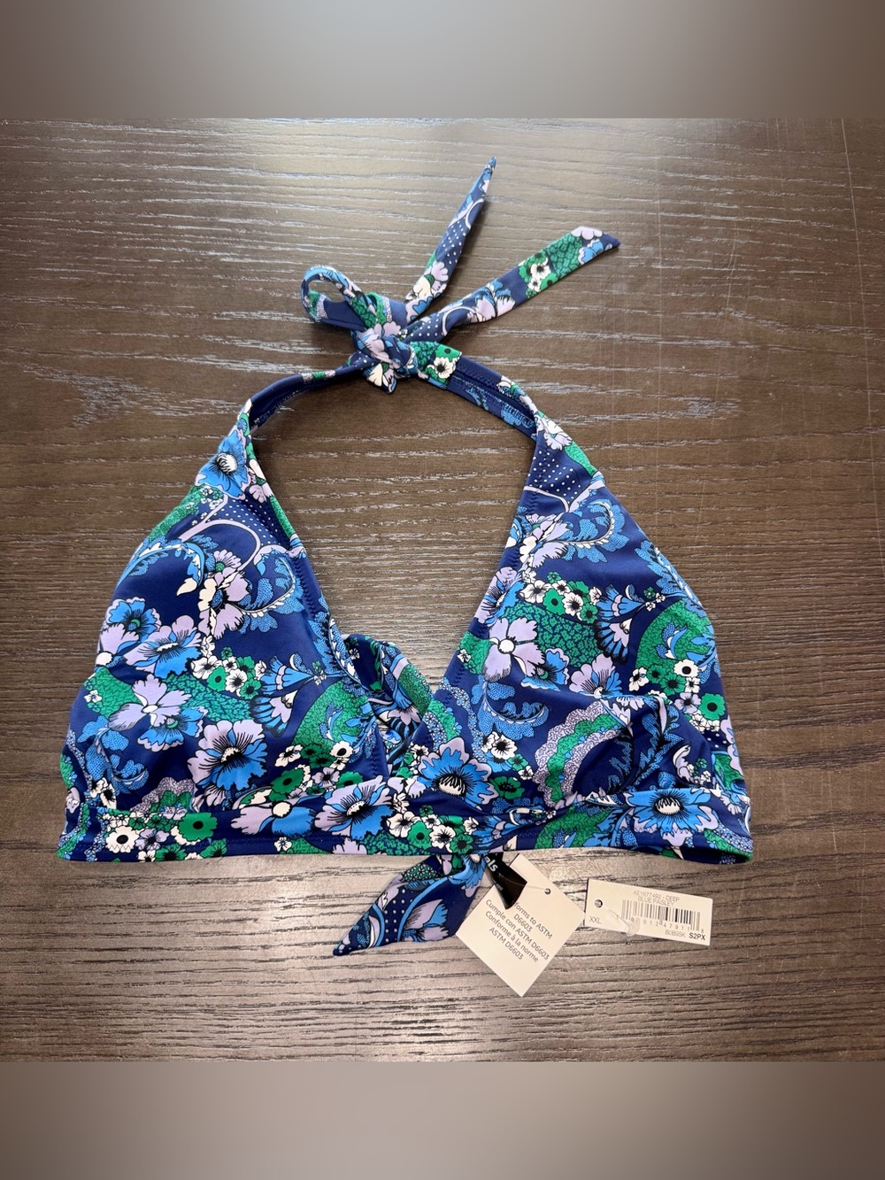 NWT Amazon Essentials Deep Blue Paisley Halter Bikini Top XXL